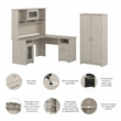 Cabot L Desk with Hutch and Tall Cabinet in Linen White Oak - Engineered Wood