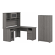 Bush Furniture Cabot L Desk with Hutch & Tall Cabinet in Modern Gray
