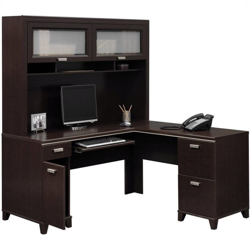 Bush Tuxedo L-Shape Wood Computer Desk Set with Hutch in ...