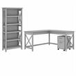 Key West L Desk with Drawers and Bookcase in Cape Cod Gray - Engineered Wood