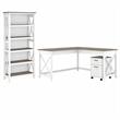 Key West L Desk with Drawers and Bookcase in White and Gray - Engineered Wood