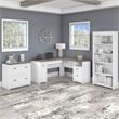 Fairview L Desk with File Cabinet and Bookcase in White/Gray - Engineered Wood