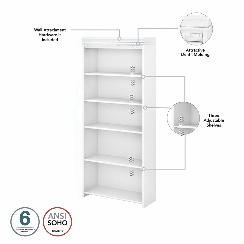 Fairview L Desk with File Cabinet and Bookcase in White/Gray - Engineered Wood
