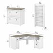 Fairview L Desk with File Cabinet and Bookcase in White/Gray - Engineered Wood