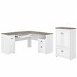 Fairview L Desk and Storage File Cabinet in White and Gray - Engineered Wood