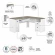 Fairview L Desk 6 Pc Office Set in Pure White and Gray - Engineered Wood