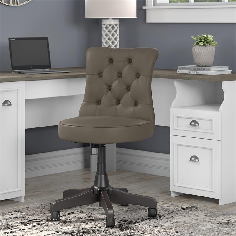 Bush Fairview Mid Back Faux Leather Office Chair in Washed Gray