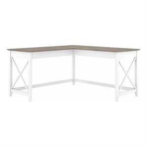 Key West 60W L Shaped Desk in Pure White and Shiplap Gray - Engineered Wood