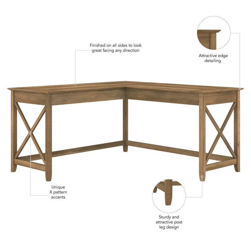 Key West 60W L Shaped Desk in Reclaimed Pine - Engineered Wood