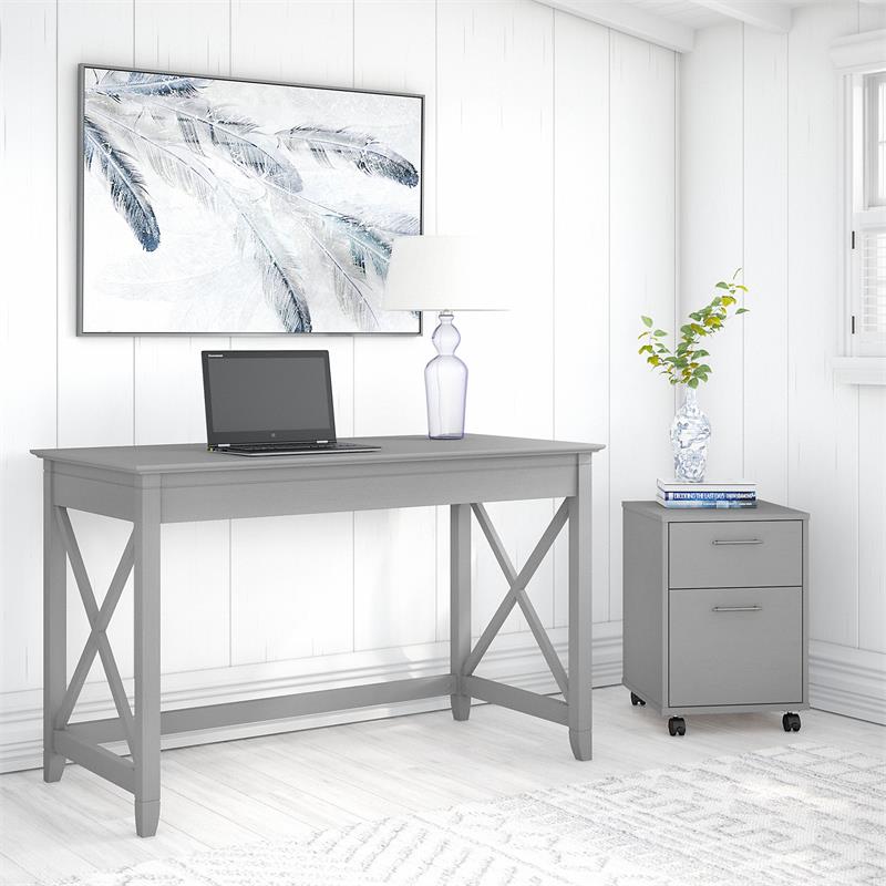 Key West Writing Desk with Mobile File Cabinet in Dark Gray - Engineered  Wood