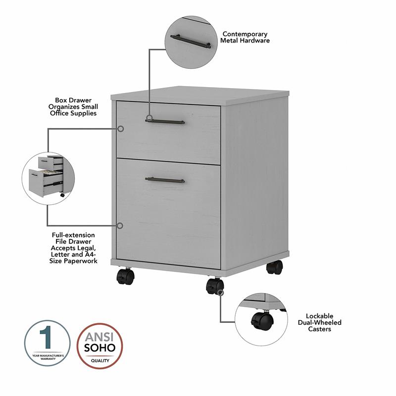 Key West Writing Desk with Mobile File Cabinet in Dark Gray - Engineered  Wood