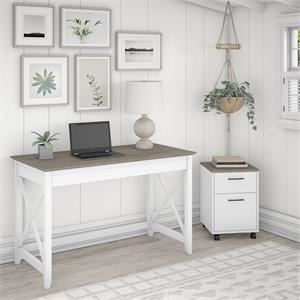 Key West 48W Desk with Mobile File Cabinet in White and Gray - Engineered Wood