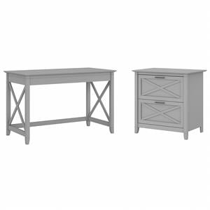 Key West 48W Desk with Lateral File Cabinet in Cape Cod Gray - Engineered Wood