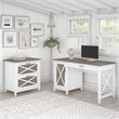 Key West 54W Computer Desk with File Cabinet in White and Gray - Engineered Wood