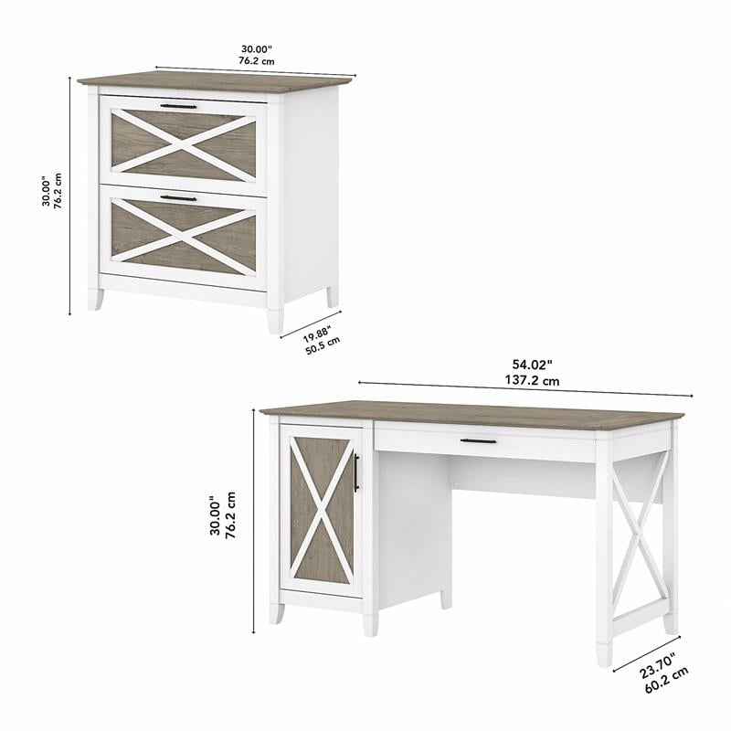 Key West 54W Computer Desk with File Cabinet in White and Gray - Engineered Wood