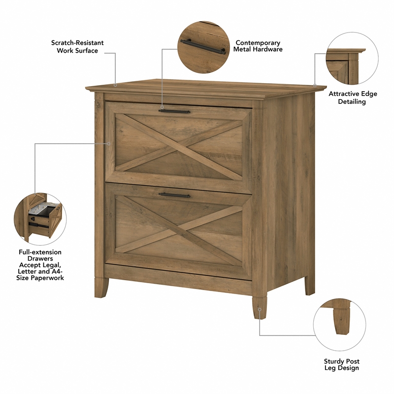 Key West 54W Computer Desk with File Cabinet in Reclaimed Pine - Engineered Wood