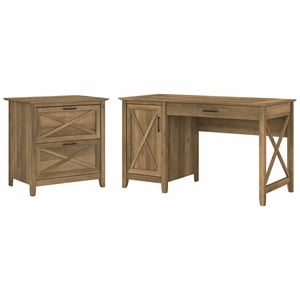 Key West 54W Computer Desk with File Cabinet in Reclaimed Pine - Engineered Wood