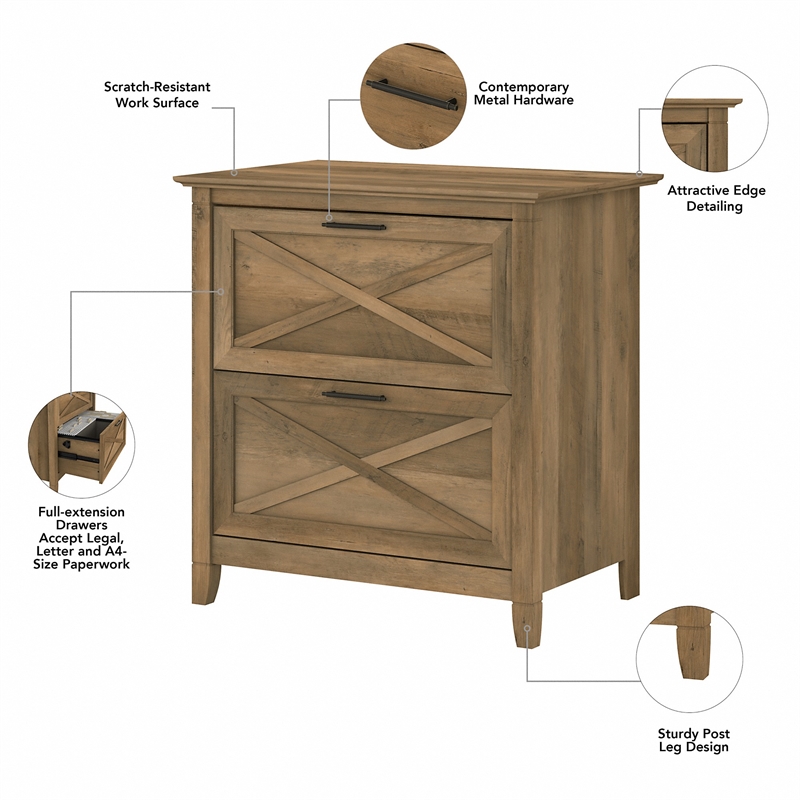 Key West 54W Desk with File Cabinet and Bookcase in Pine - Engineered Wood