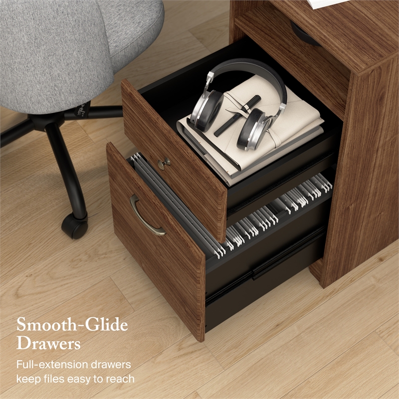 Cabot 60W L Shaped Computer Desk with Storage in Modern Walnut - Engineered Wood