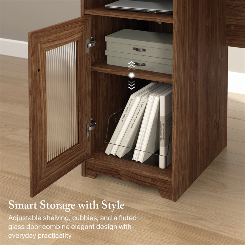 Cabot 60W L Shaped Computer Desk with Storage in Modern Walnut - Engineered Wood