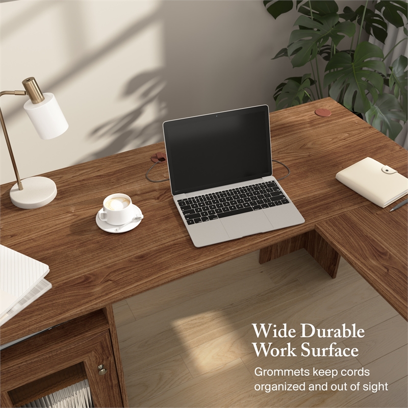Cabot 60W L Shaped Computer Desk with Storage in Modern Walnut - Engineered Wood