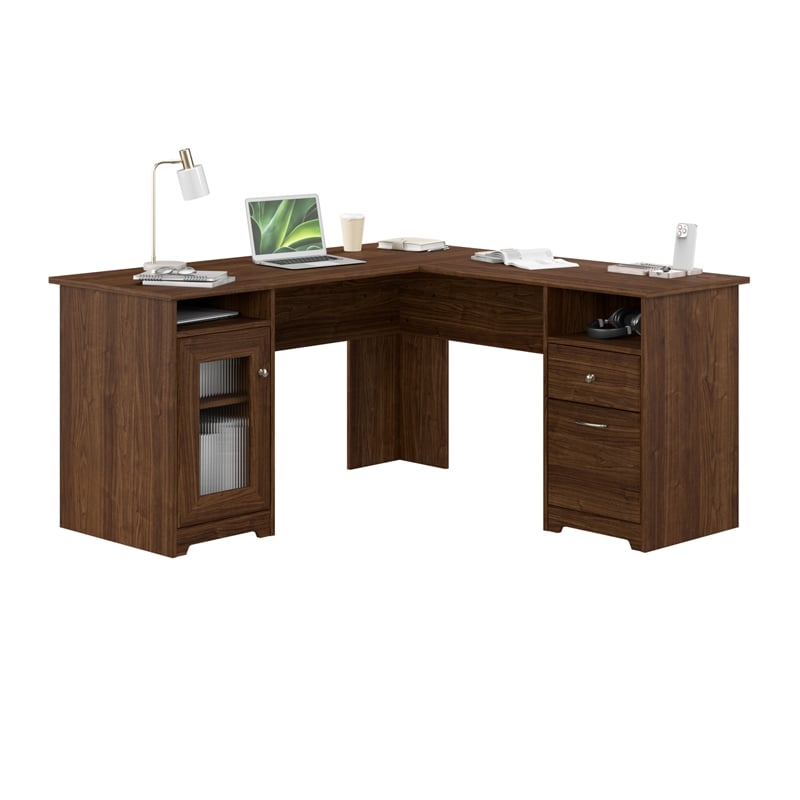 Cabot 60W L Shaped Computer Desk with Storage in Modern Walnut - Engineered Wood