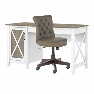 Bush Key West Engineered Wood Computer Desk and Chair Set in White and Gray