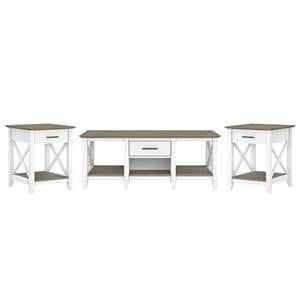 Key West Coffee Table with End Tables in White and Gray - Engineered Wood
