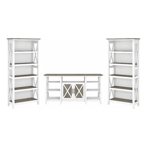 Key West Tall TV Stand with Bookcases in White and Gray - Engineered Wood
