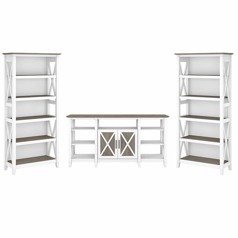 Key West Tall Tv Stand With Bookcases, White Tv Stand With Matching Bookcase