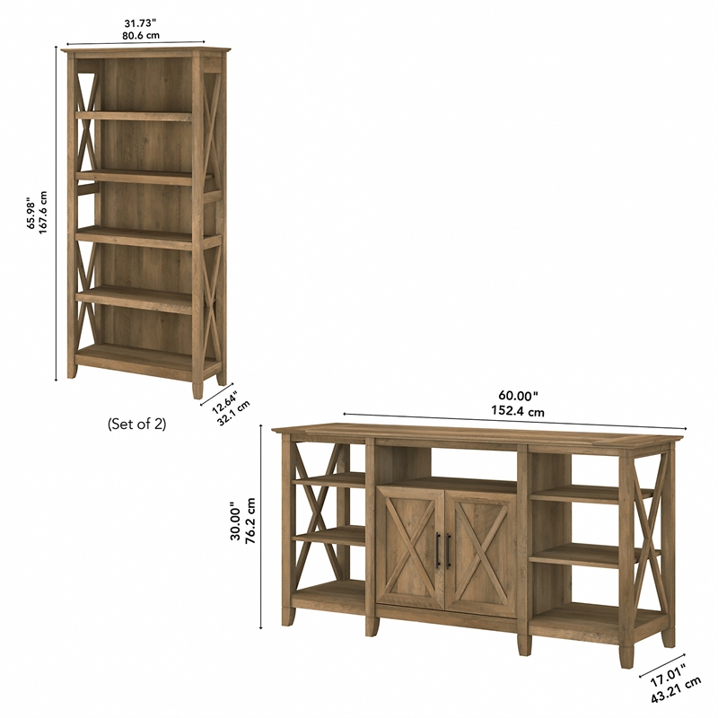 Key West Tall TV Stand with Bookcases in Reclaimed Pine - Engineered Wood