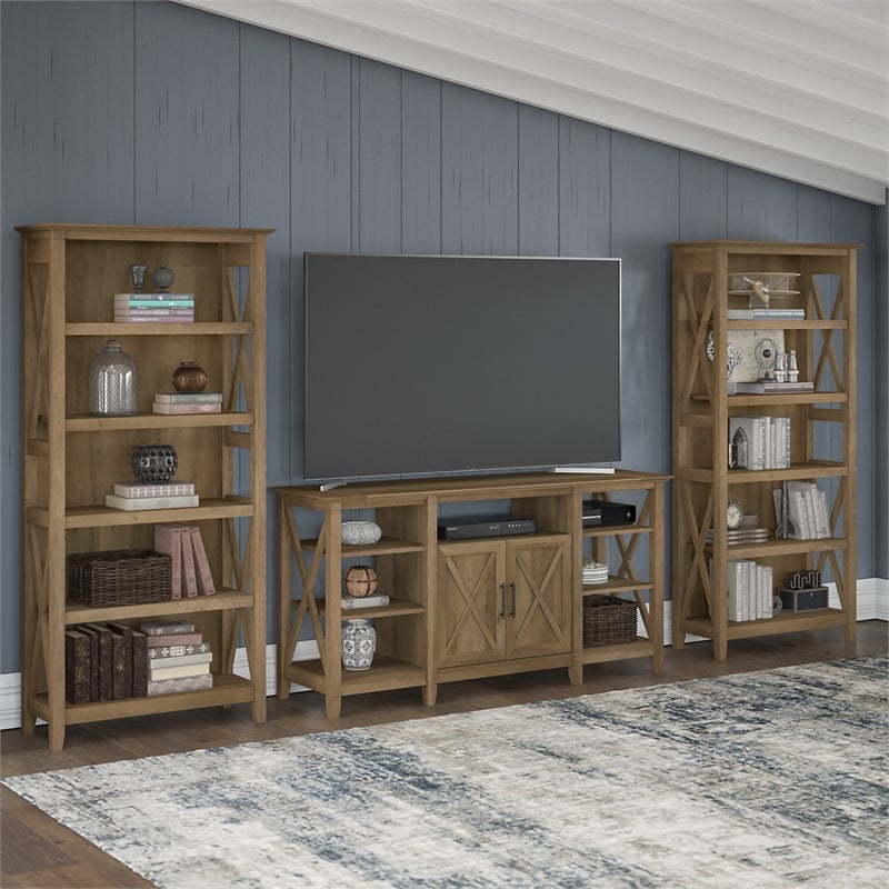 Key West Tall Tv Stand With Bookcases, Tv Console With Matching Bookcases