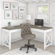 Kush Key West Engineered Wood L-Shaped Desk and Chair Set in White/Gray