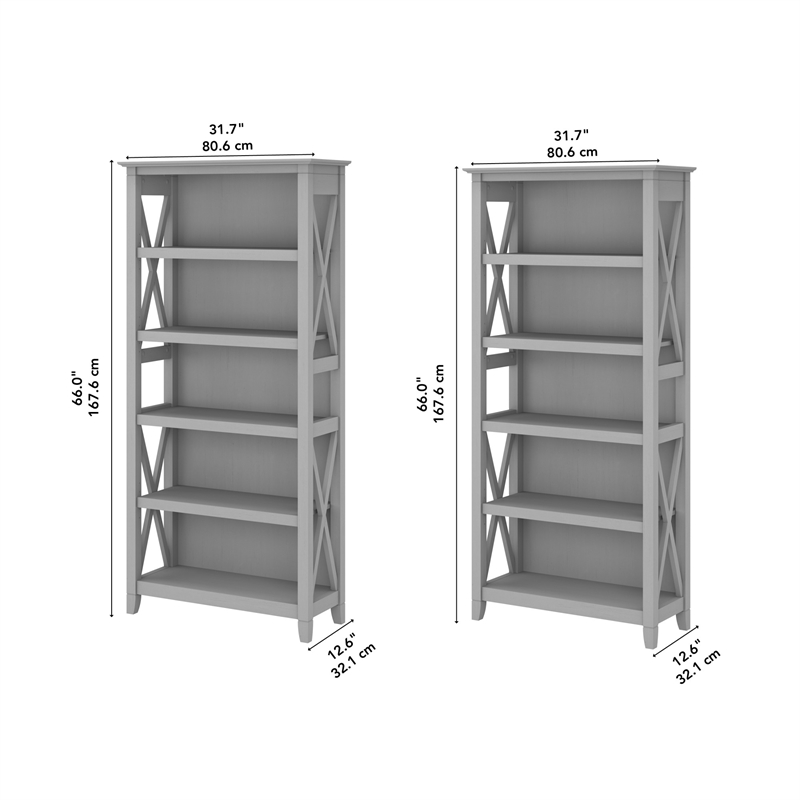Key West 5 Shelf Bookcase Set of 2 in Cape Cod Gray - Engineered Wood