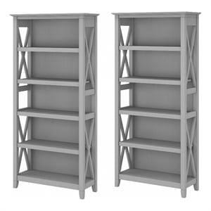 Key West 5 Shelf Bookcase Set of 2 in Cape Cod Gray - Engineered Wood