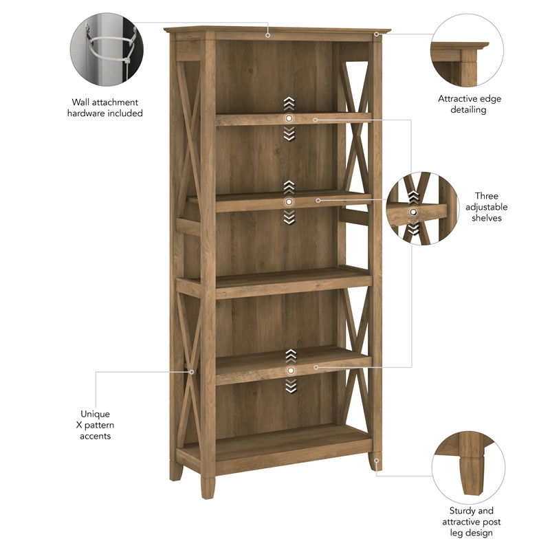 Key West 5 Shelf Bookcase Set of 2 in Reclaimed Pine - Engineered Wood