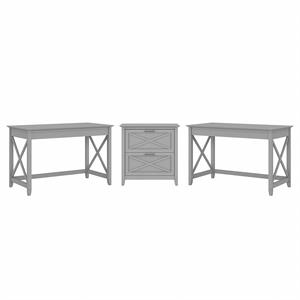 Key West 2 Person Desk Set with File Cabinet in Cape Cod Gray - Engineered Wood