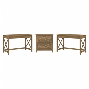 Key West 2 Person Desk Set with File Cabinet in Reclaimed Pine - Engineered Wood