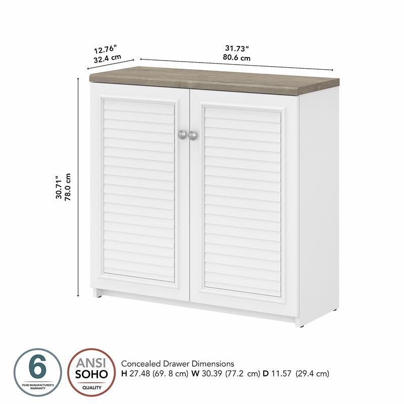 Bush Furniture Fairview Small Storage, Short White Storage Cabinet With Doors