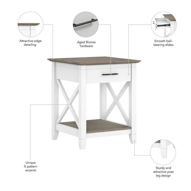 Key West End Table with Storage in Pure White and Shiplap Gray - Engineered Wood