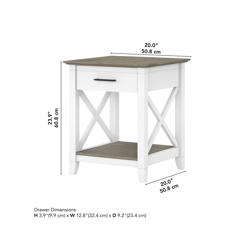 Key West End Table with Storage in Pure White and Shiplap Gray - Engineered Wood
