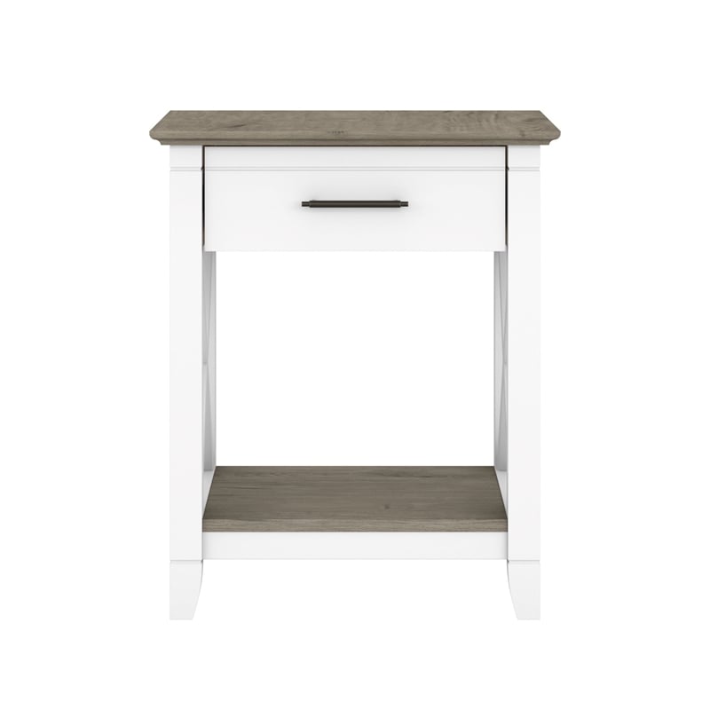 Key West End Table with Storage in Pure White and Shiplap Gray - Engineered Wood