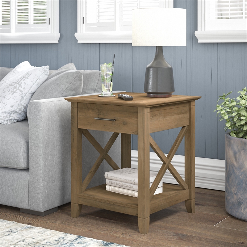 Bush Furniture Key West End Table with Storage in Reclaimed Pine