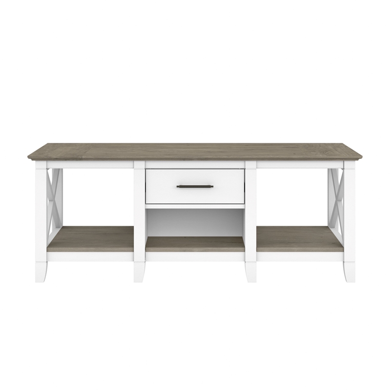 Key West Coffee Table with Storage in White and Gray - Engineered Wood