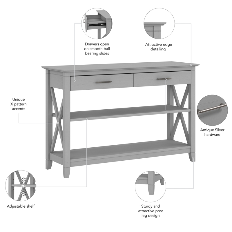 Key West Console Table with Drawers in Cape Cod Gray - Engineered Wood