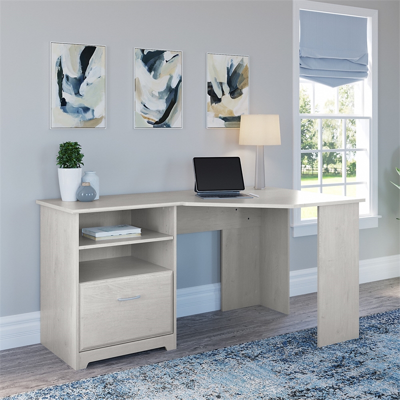 Cabot 60W Corner Desk with Storage in Linen White Oak Engineered Wood