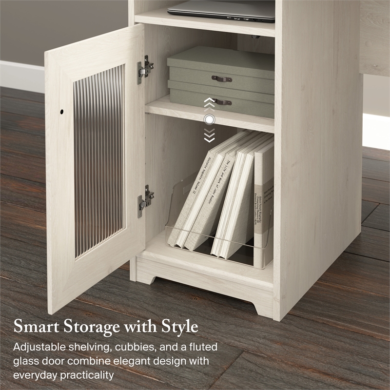 Cabot 60W L Computer Desk with Storage in Linen White Oak - Engineered Wood
