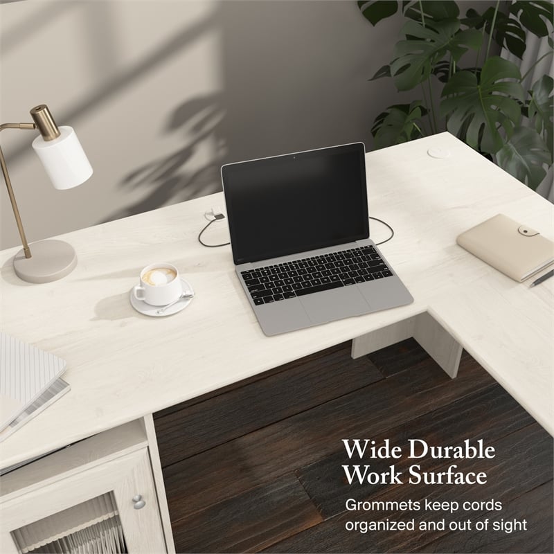 Cabot 60W L Computer Desk with Storage in Linen White Oak - Engineered Wood