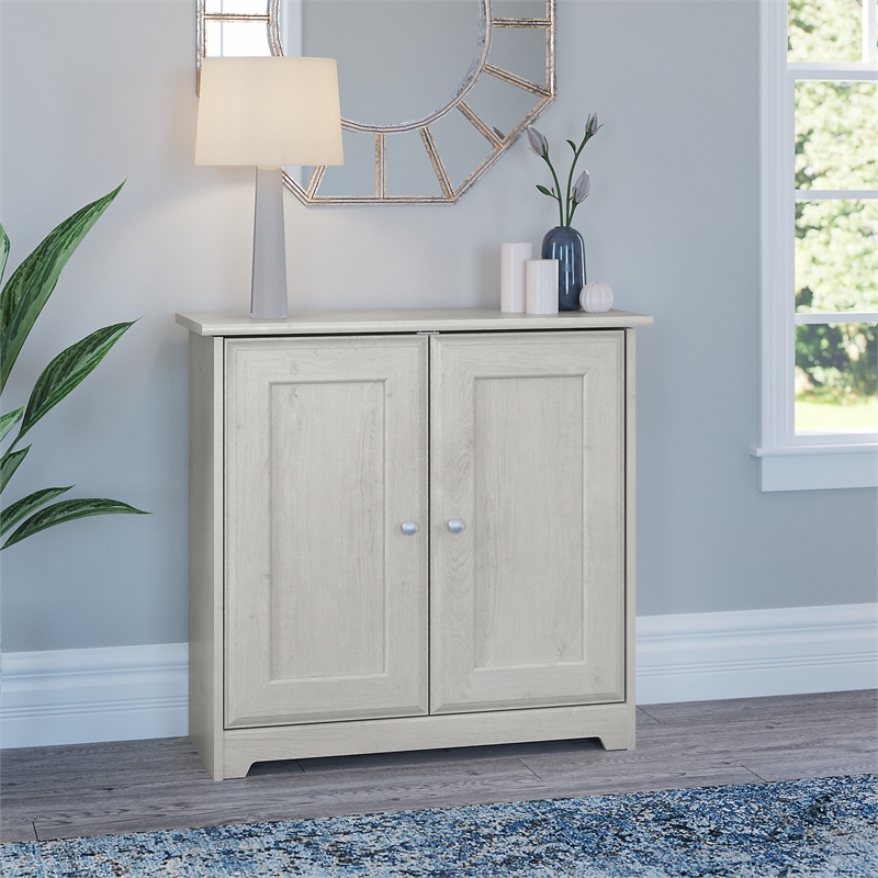 Cabot Small Storage Cabinet with Doors in Linen White Oak - Engineered ...