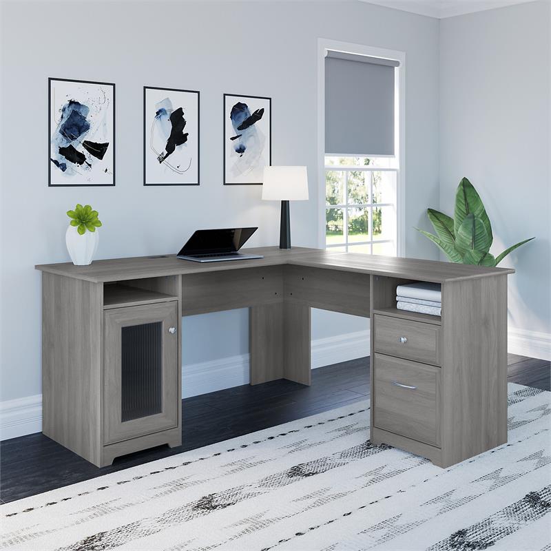 Bush Furniture Cabot 60W L Shaped Computer Desk in Modern Gray